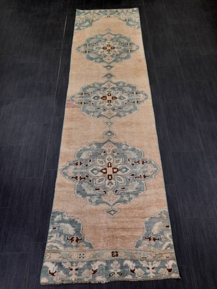 Handmade Runner Rug 2.5 x 9.5 Turkish Runner Rug Muted Vintage Runner Rug Oriental Hallway Runner Rug Kitchen Runner Rug Quality Wool Runner