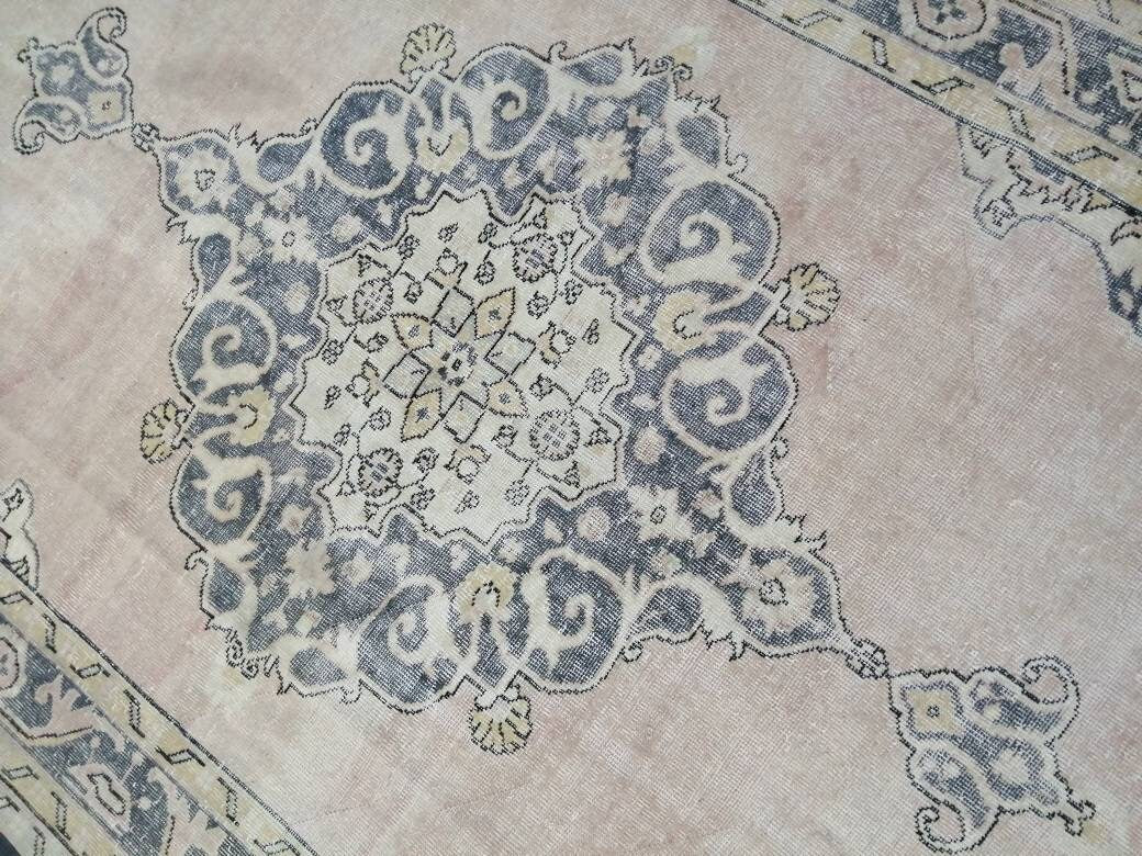 Antique OUSHAK RUG 6.5 x 11.3 Distressed TURKISH Rug Muted Vintage Rug ,Vintage Rug Wool Oushak Rug Hand Made Rugs Vintage Muted Rug