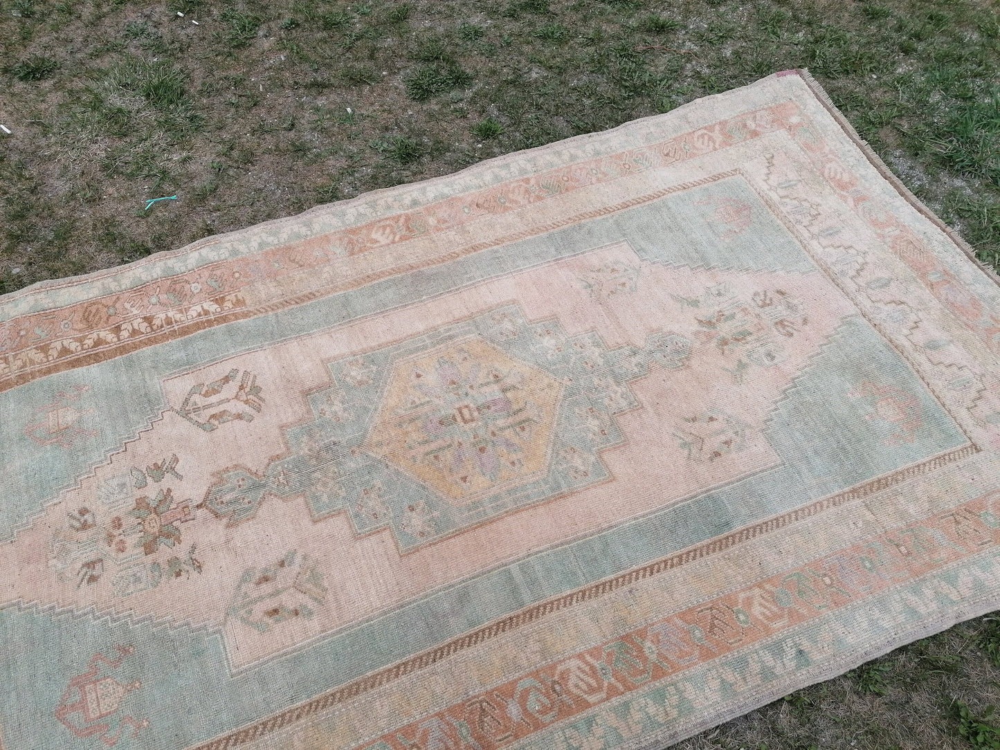 Vintage pastel rug 5'1x9'4 turkish oushak rug, rustic unsual tribal rug retro style rug traditional turkish design
