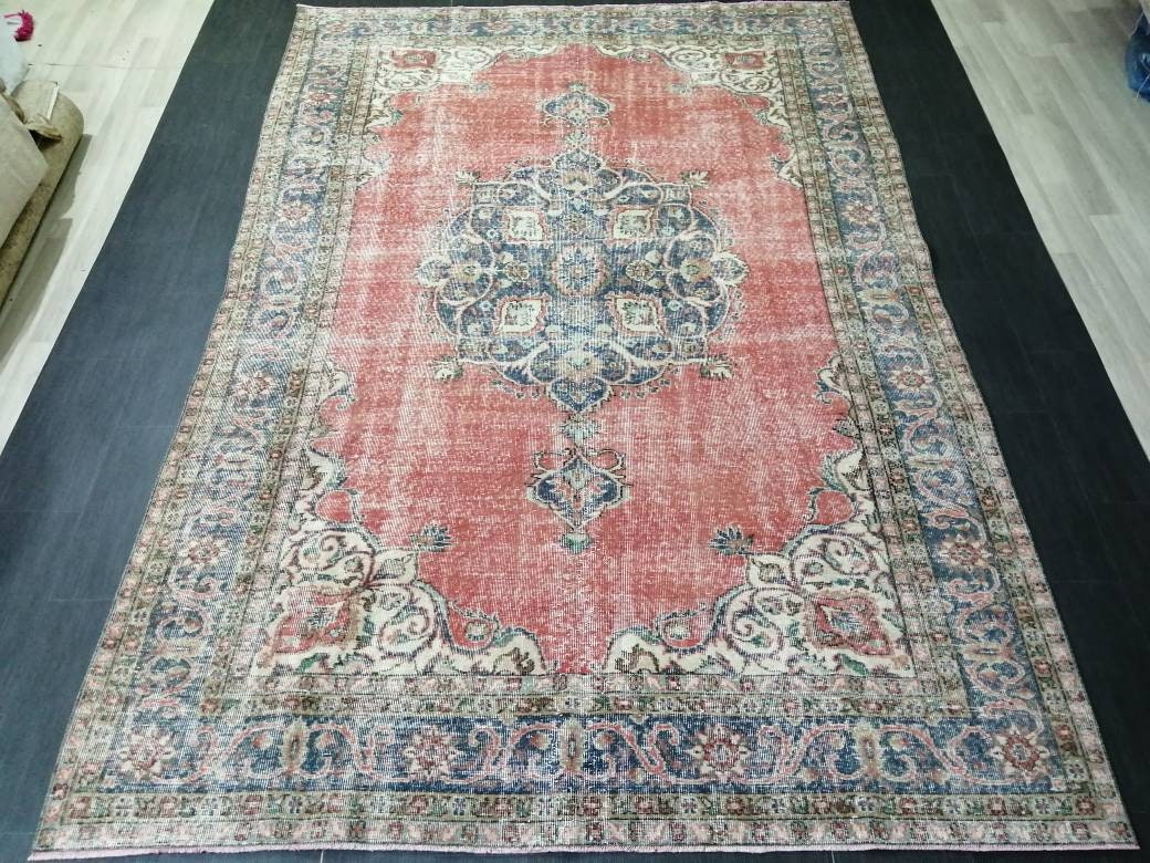 Vintage rug, Persian Rug, Antique 7 x 10. 3ft. Rug, turkish Rug, Pink Oushak rug, Ethnic Rug, Traditional Rug, wool Rug,Handmade Rug
