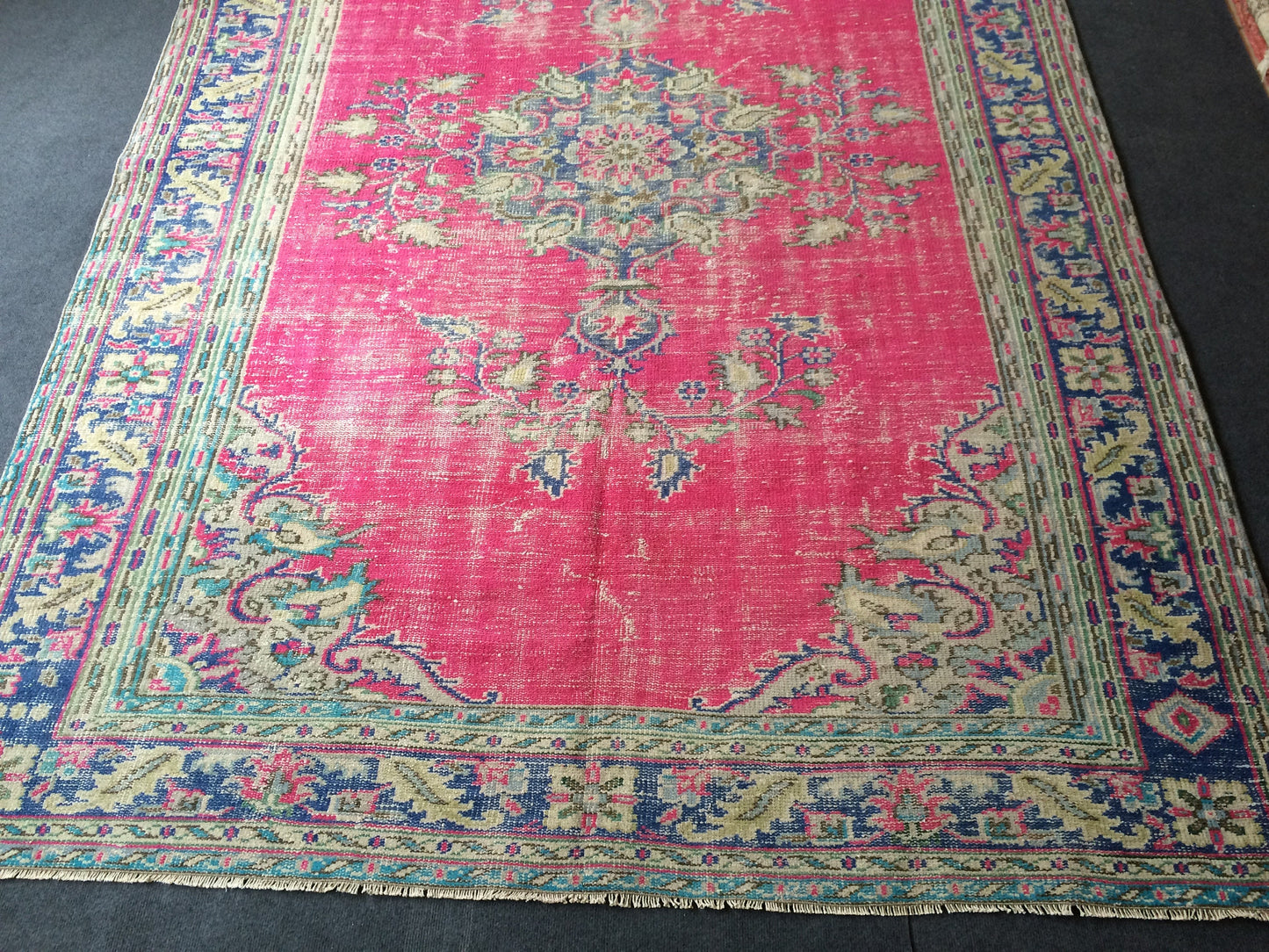 6.8 x 10 Turkish Rug, Oushak Rug, Handmade Rugs, Wool Vintage Hand Knotted Rug, Oriental Rugs, 7 by 10 Vintage Rug, hot pink, purple