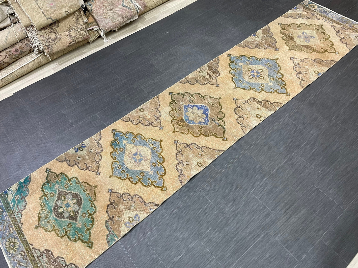 MUTED Hand Knotted Runner Antique Runner TURKISH Runner 2.8 x 12.8 Vintage Hallway Runner Rug Muted Runner Rug Kitchen Rug Runner