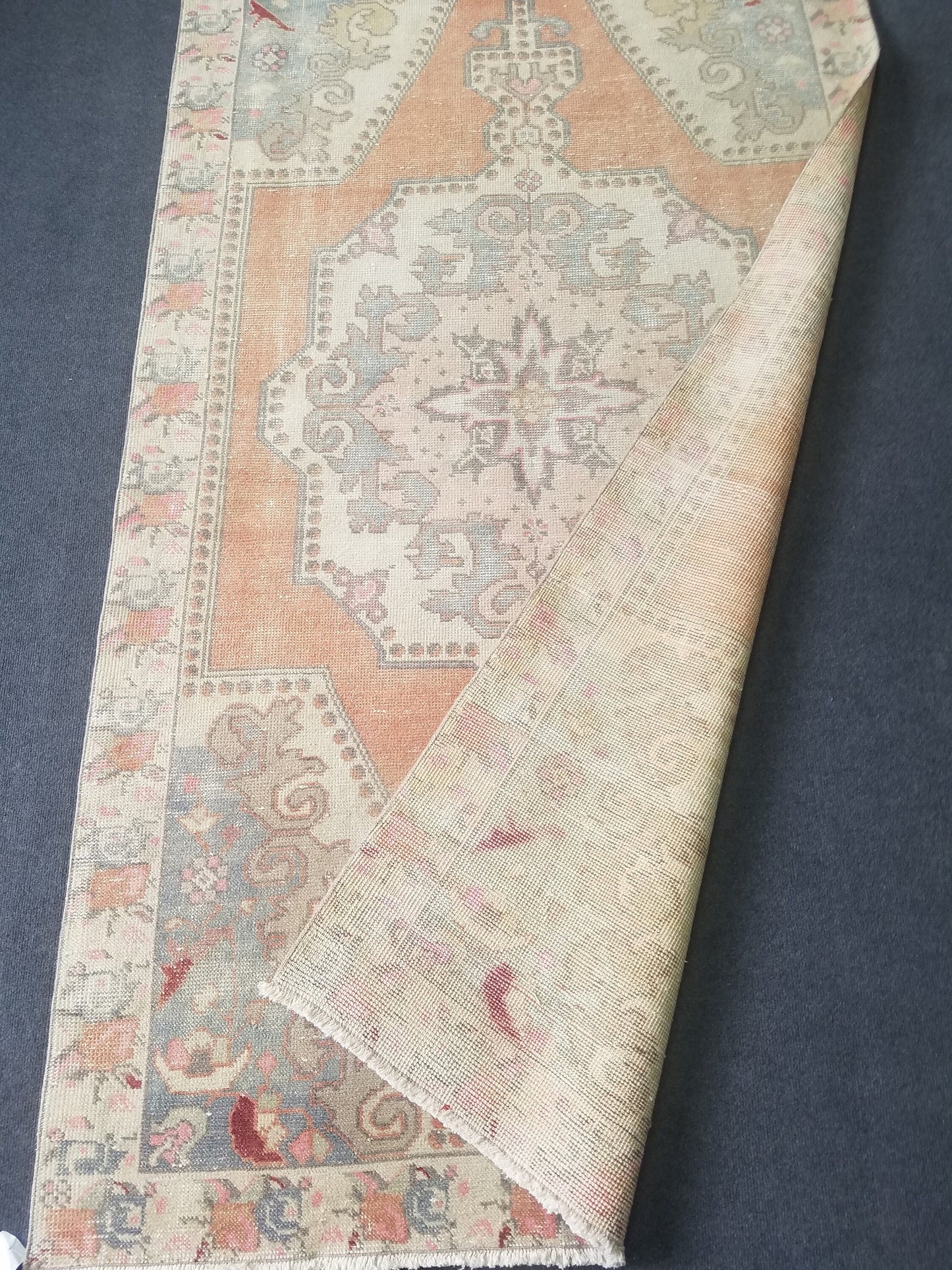 Pastel vintage rug, vintage handmade wool rug, oushak rug,rustic distressed rug 4x7'7 feet