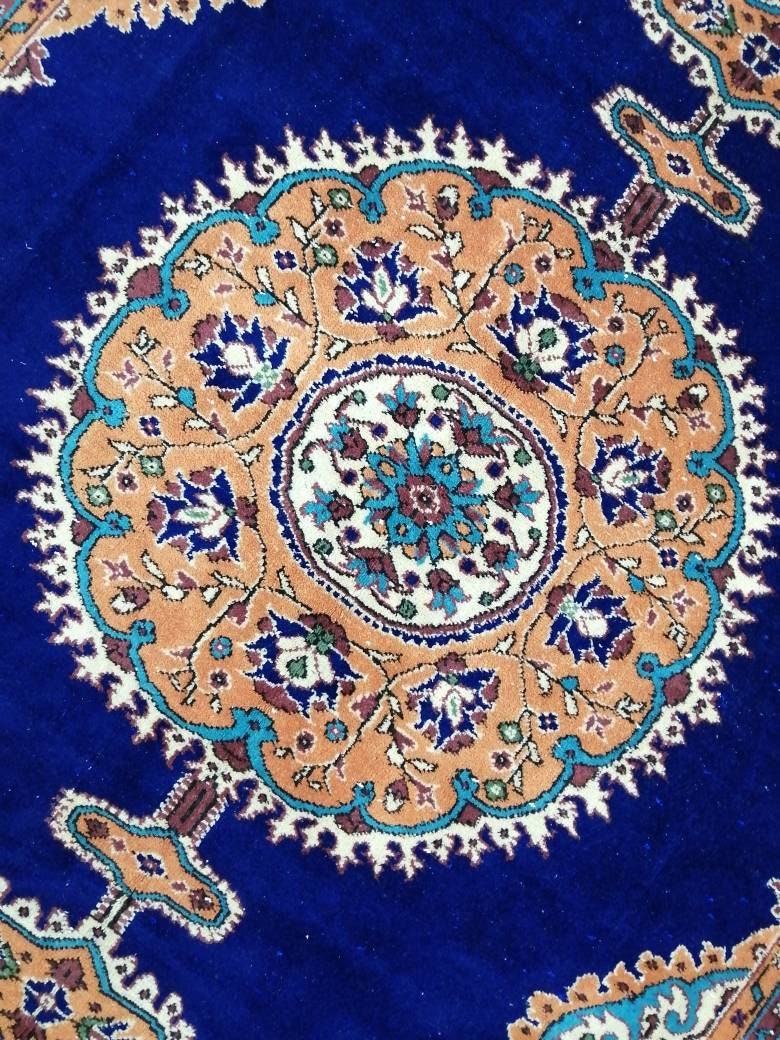 Navy High Wool Pile OUSHAK RUG 7 x 10.7 TURKISH Oushak Rug Vintage High Pile Oushak Rug Vintage Rug Wool Oushak Rug Blue Rugs Persian Rug