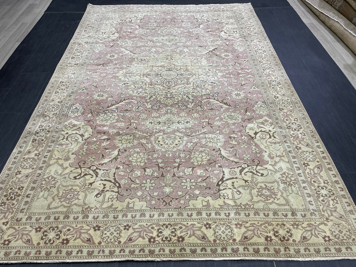 Persian RUG 6.3 x 9.6 Fine Hand Knotted Rug Turkish Vintage Oriental Rug Navy Vintage Rug Fine Wool Antique Rug Muted Living room Rug
