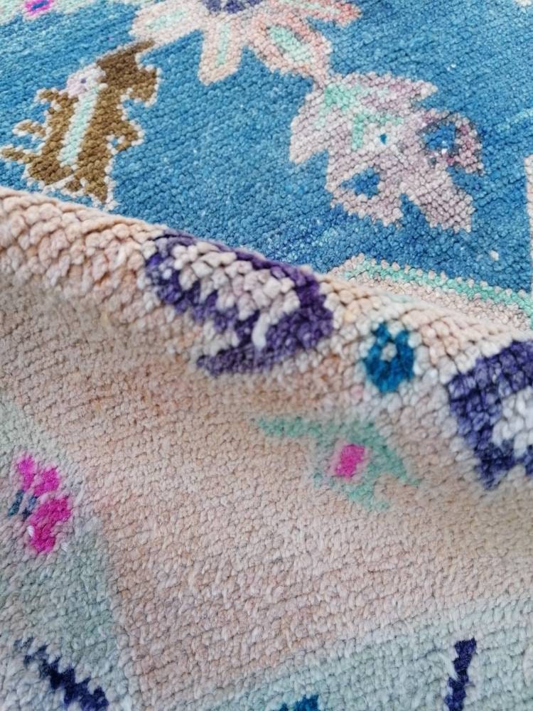 Vintage blue runner, oushak wool runner 3x10'4 hallway green runner, turkish runner rug, entery runner, kitchen runner
