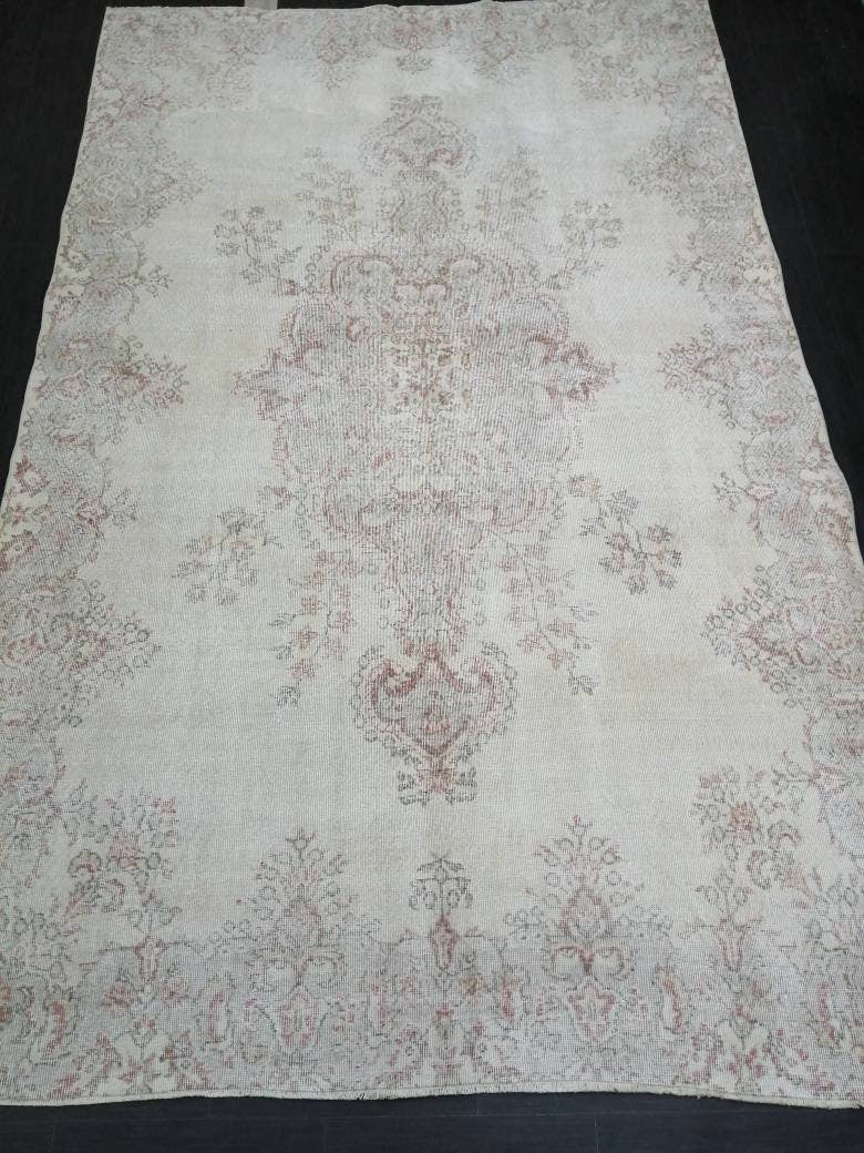 Oriental Rug 7x11 Vintage Turkish Rug Oushak Rug Turkish Rug, Distressed Persian Rug, Distressed Wool large Neutral Rug 11 x 7