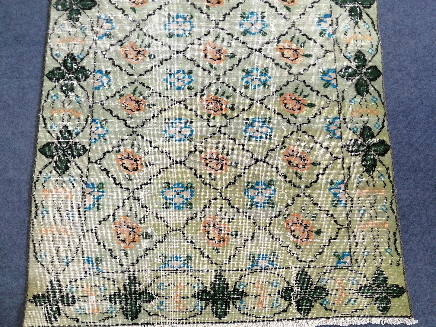 3.7 x 6.2 Green Vintage Rugs TURKISH HAND MADE Rugs Vintage Turkish Rugs Oushak Rug Wool Rug, Turkish Rug, Vintage Oushak Rug