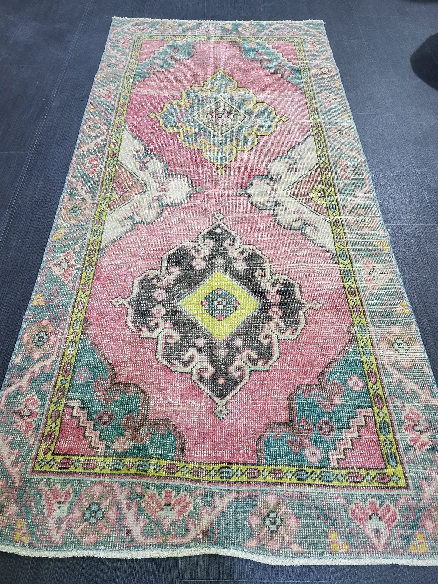 Vintage Rug, TURKISH 3 x 6.2 HANDMADE Rug, Vintage Turkish Rug, Oushak Rug, Turkish Oushak Rug, Vintage Handknotted Rug, Wool Rug