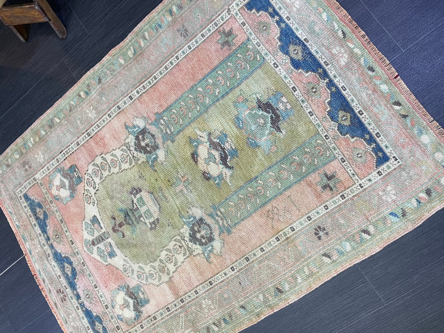 Vintage RUG, TURKISH Oushak Rug Hand Knotted 3 x 4.2 Rug, Oriental Rug, Vintage Persian Rug, Handmade Rug, Antique Rug, Woven Rug