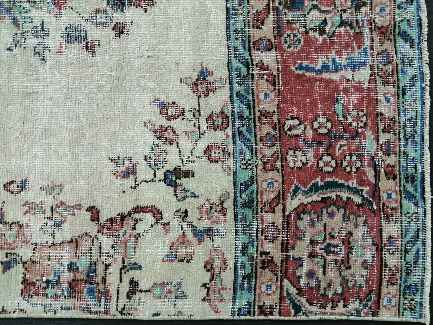 Distressed OUSHAK RUG 11.6 x 3.8 Muted Vintage Runner Rug Vintage Runner Rug Wool Oushak Rug Vintage Turkish Runner Rug