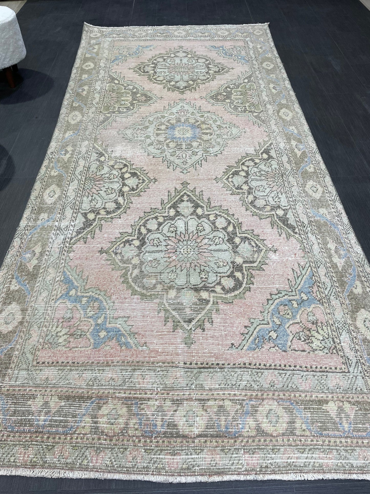 Muted Vintage Runner Rug, Hallway Runner 4.5 x 10 Rug, Kitchen Runner Rug, Muted Wool Runner Rug Muted Distressed Turkish Runner