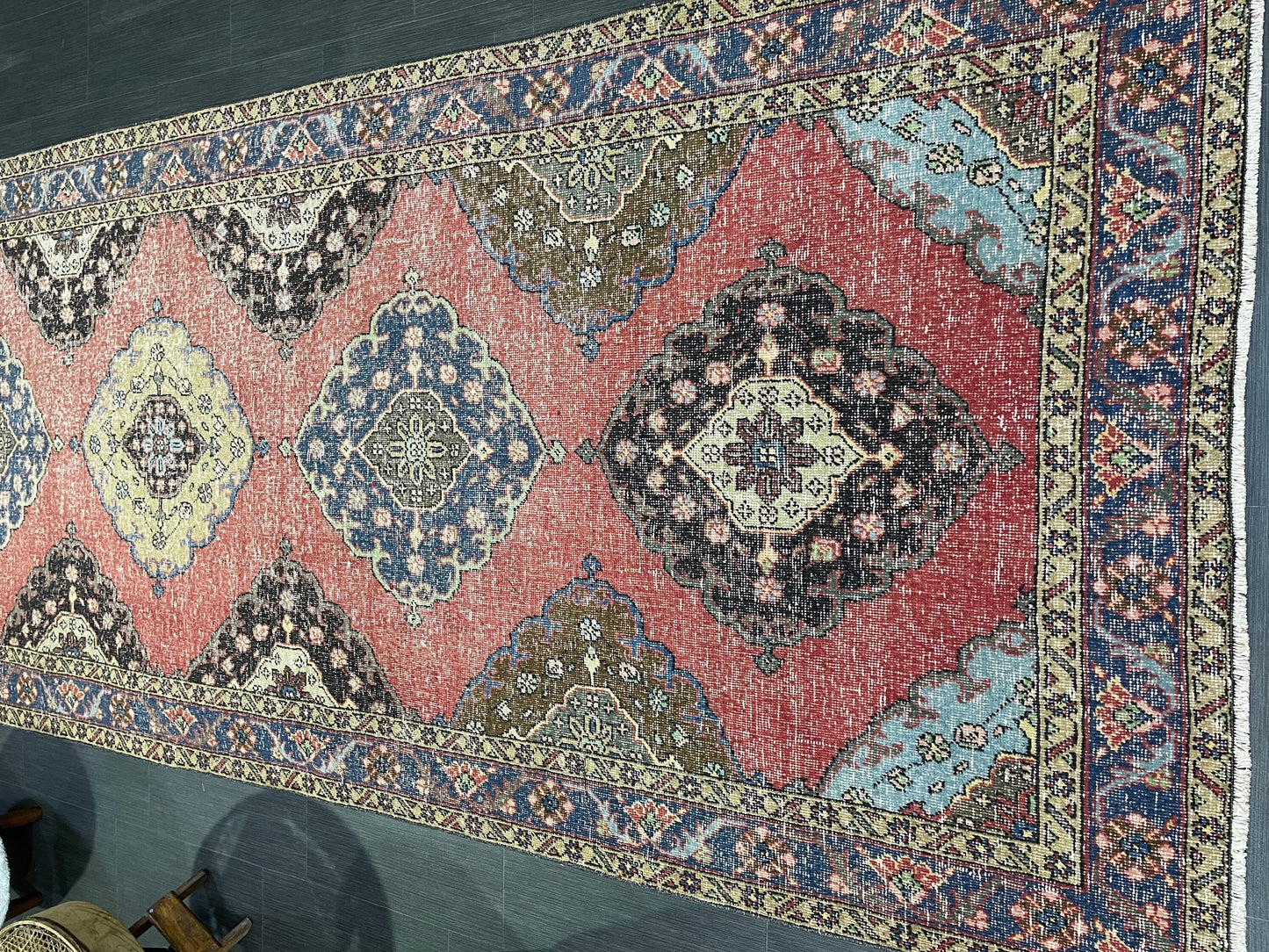 Turkish Runner Rug, Persian Distressed Runner 4.8 x 13.2 Rug, Vintage Runner Rug, Hallway Runner Rug, Kitchen Runner Rug, Wool Runner Rug