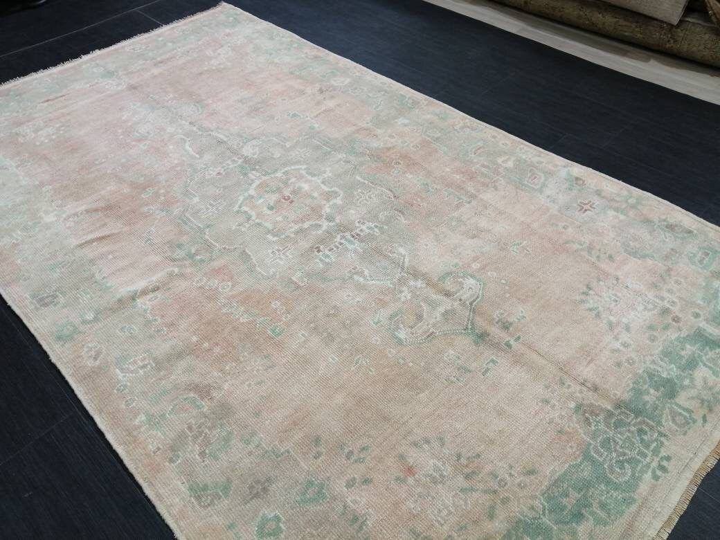 OUSHAK RUG, TURKISH Vintage Rug, Vintage 4.9 x 8.5 Rug, Rug, Vintage Wool Rug Oushak Rug Hand Made Rugs, Made In Turkey Muted Oushak Rug