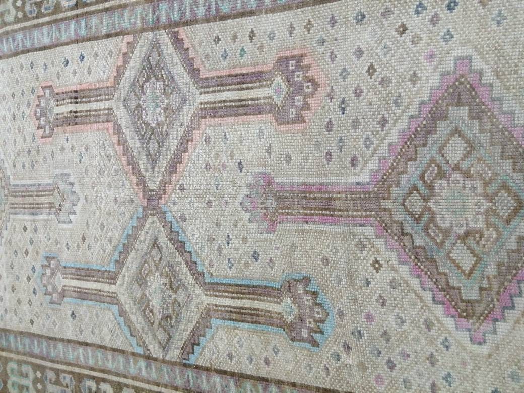 Vintage OUSHAK RUG 4.4 x 11 Vintage Rug Vintage Muted Rug Muted Wool Neutral Rug Hand Made Rugs Vintage Turkish Rug Kars Rug Oriental Rug