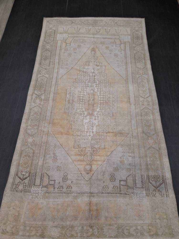 Vintage Rug Muted OUSHAK RUG 5.3 x 10.4 TURKISH Rug Modern Oushak Rug Vintage Rug Wool Rug Hand Made Rugs Vintage Turkish Rug