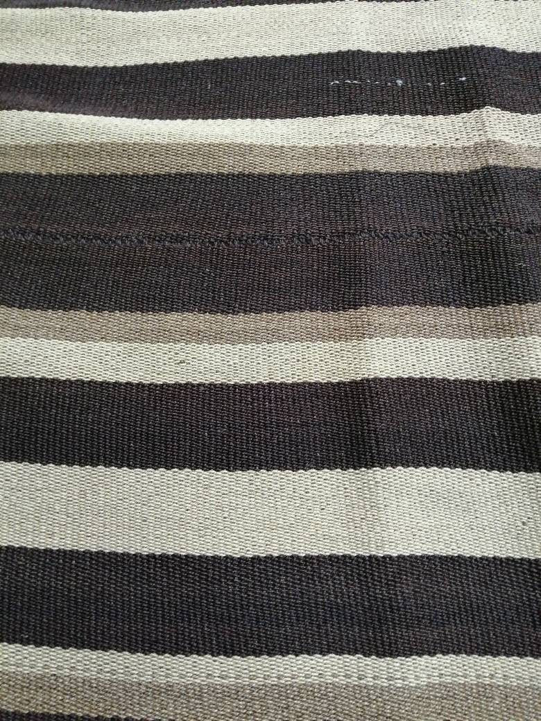 7 x 15.3 Neutral Oriental Flat woven Rug, No Dye Flatweave Carpet , Stripped Flatweaving, Rustic Rug, Farmhouse Rug, Dark Oushak 7x15 rug