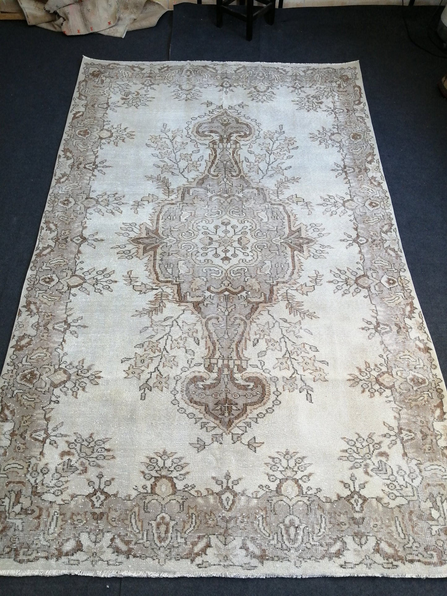 6.2 x 9.9 Vintage Rugs TURKISH HAND MADE Rugs Vintage Turkish Rugs Muted 6x10 Rug Neutral Turkish Oushak Rug Vintage Oushak Rug, Wool Rug