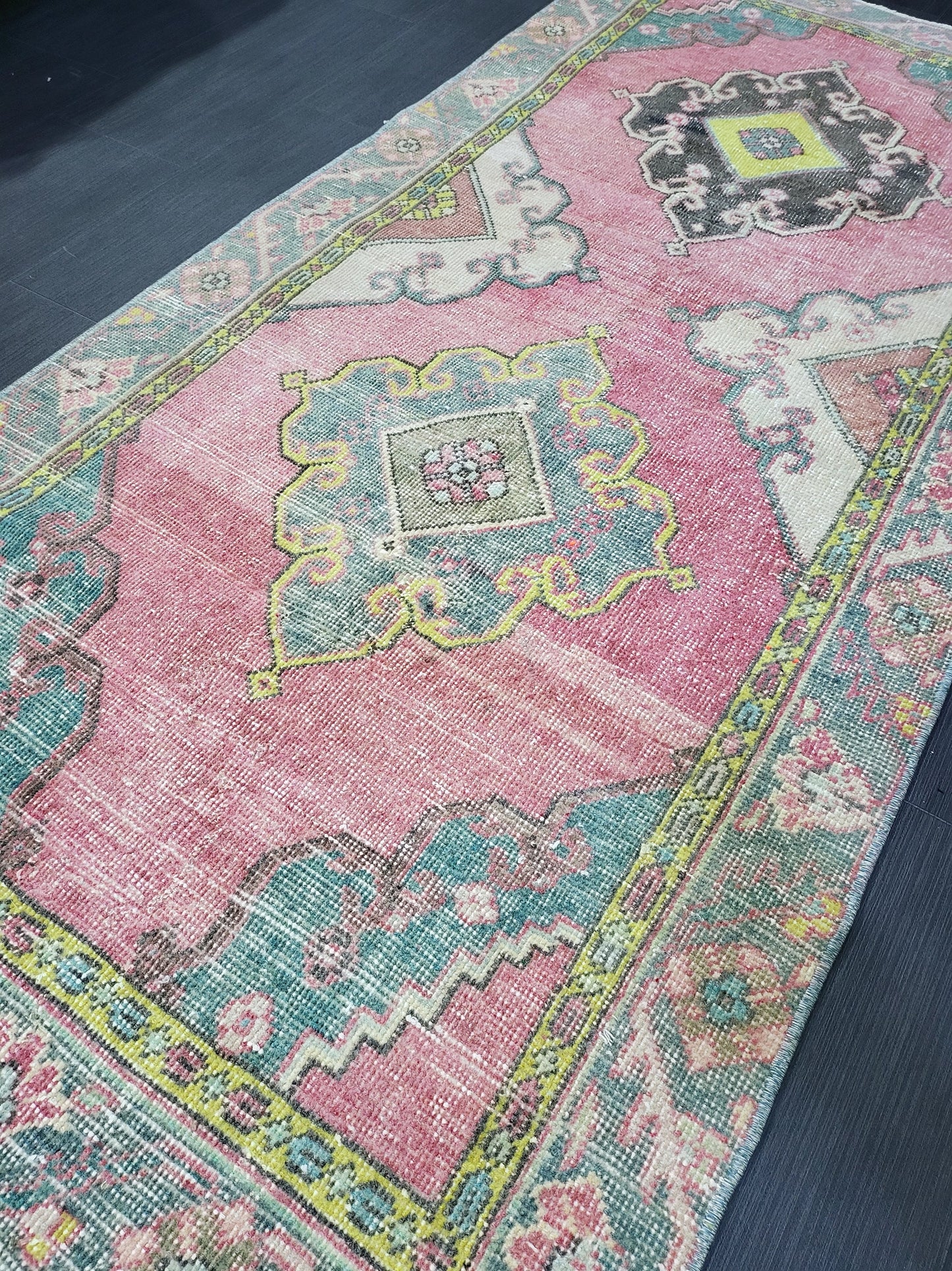 Vintage Rug, TURKISH 3 x 6.2 HANDMADE Rug, Vintage Turkish Rug, Oushak Rug, Turkish Oushak Rug, Vintage Handknotted Rug, Wool Rug