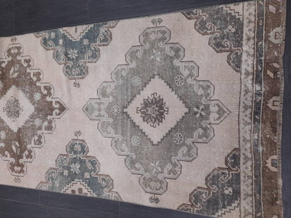 Distressed Runner Rug 2.8 x 12.3 Vintage Turkish Runner Rug Vintage Runner Rug Hallway Runner Rug Kitchen Runner Rug Wool Runner Rug