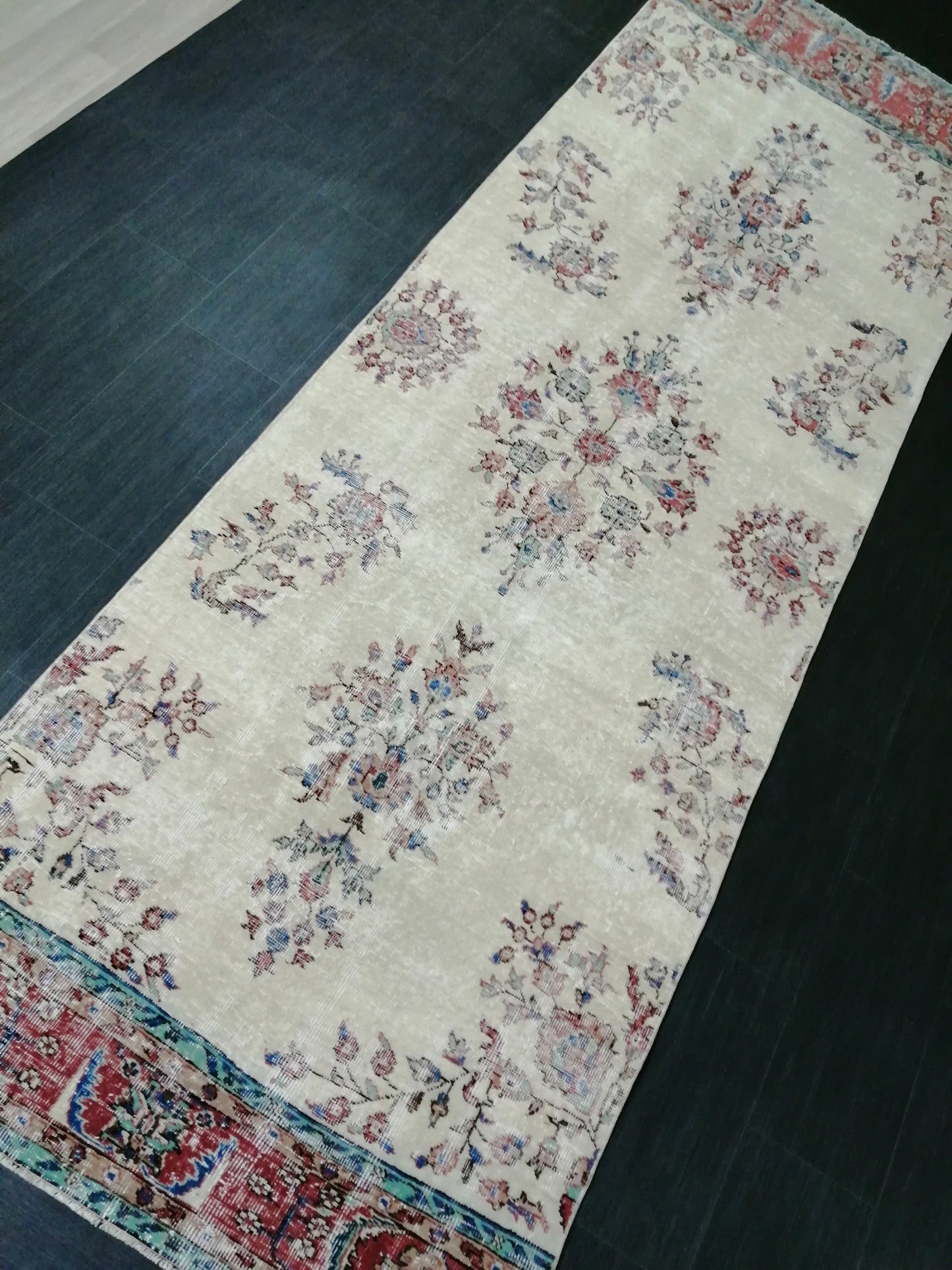 Distressed OUSHAK RUG 11.6 x 3.8 Muted Vintage Runner Rug Vintage Runner Rug Wool Oushak Rug Vintage Turkish Runner Rug