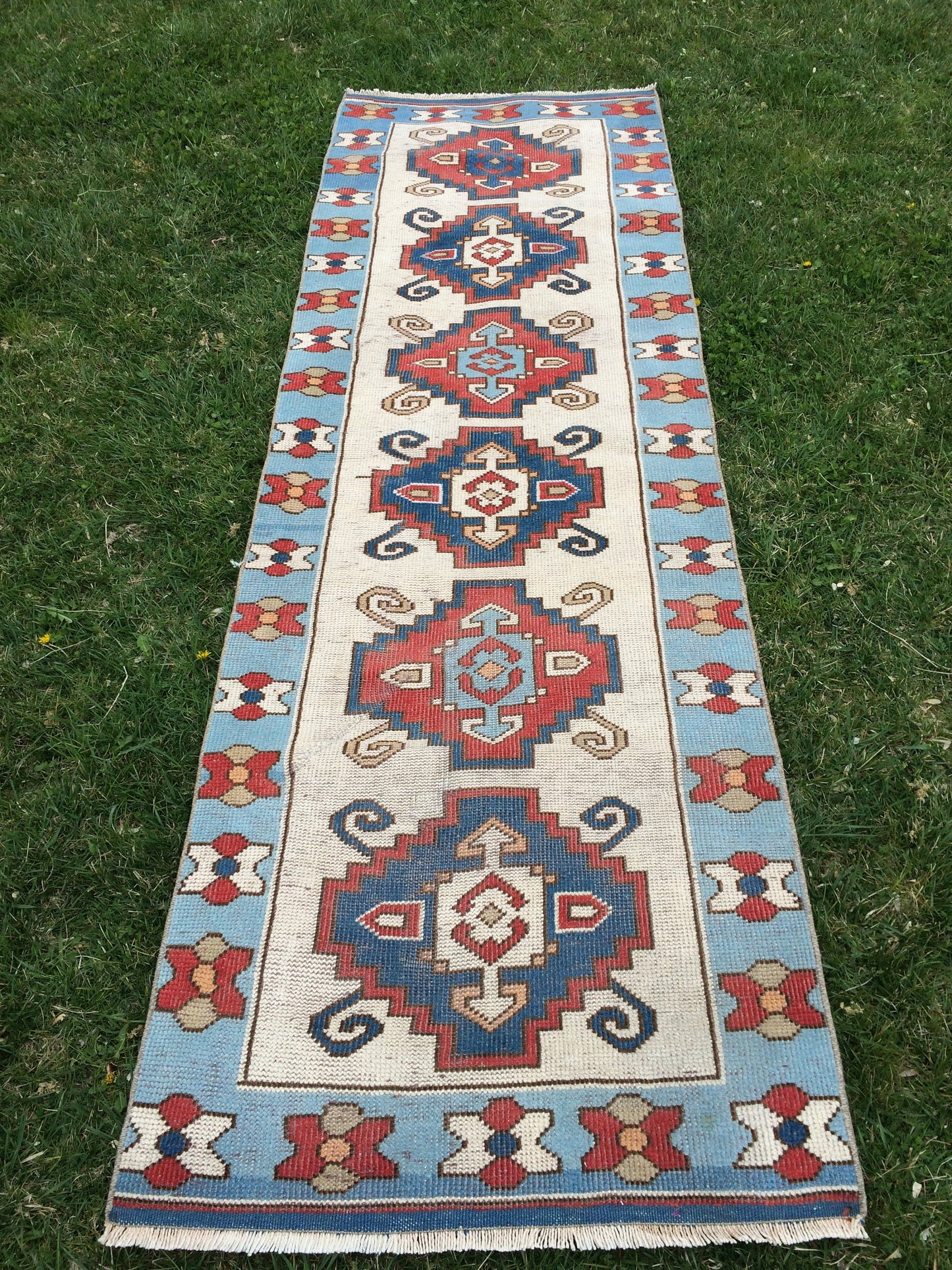 BLUE oushak Rug Turkish Runner Rug 8.4 x 2.7 Runner Rug Vintage Runner RugsOushak Runner Rug Earth Tones Rugs Rustic Runner Rug