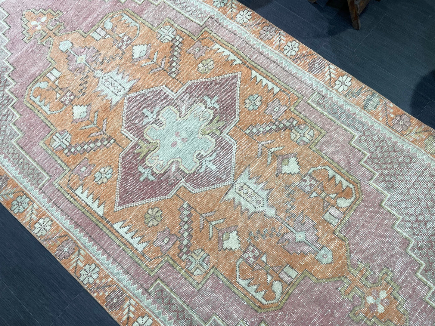 Handmade Rug, Persian 4.5 x 8.5 Rug, Navy Hand Knotted Rug, Vintage Rug, Yellow and Orange Turkish Rug, Oushak Rug, Oriental Rug, Wool Rug