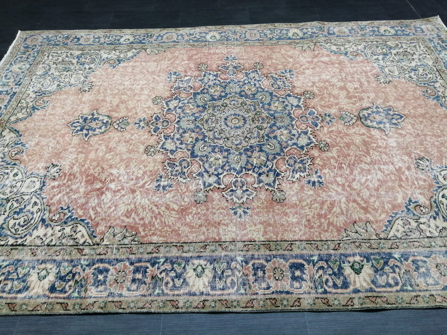 Vintage Rugs 6.3 x 9.5 TURKISH HAND MADE Rugs Vintage Turkish Rug Oriental Rug, Turkish Oushak Rug, Vintage Oushak Rug, Wool Rug
