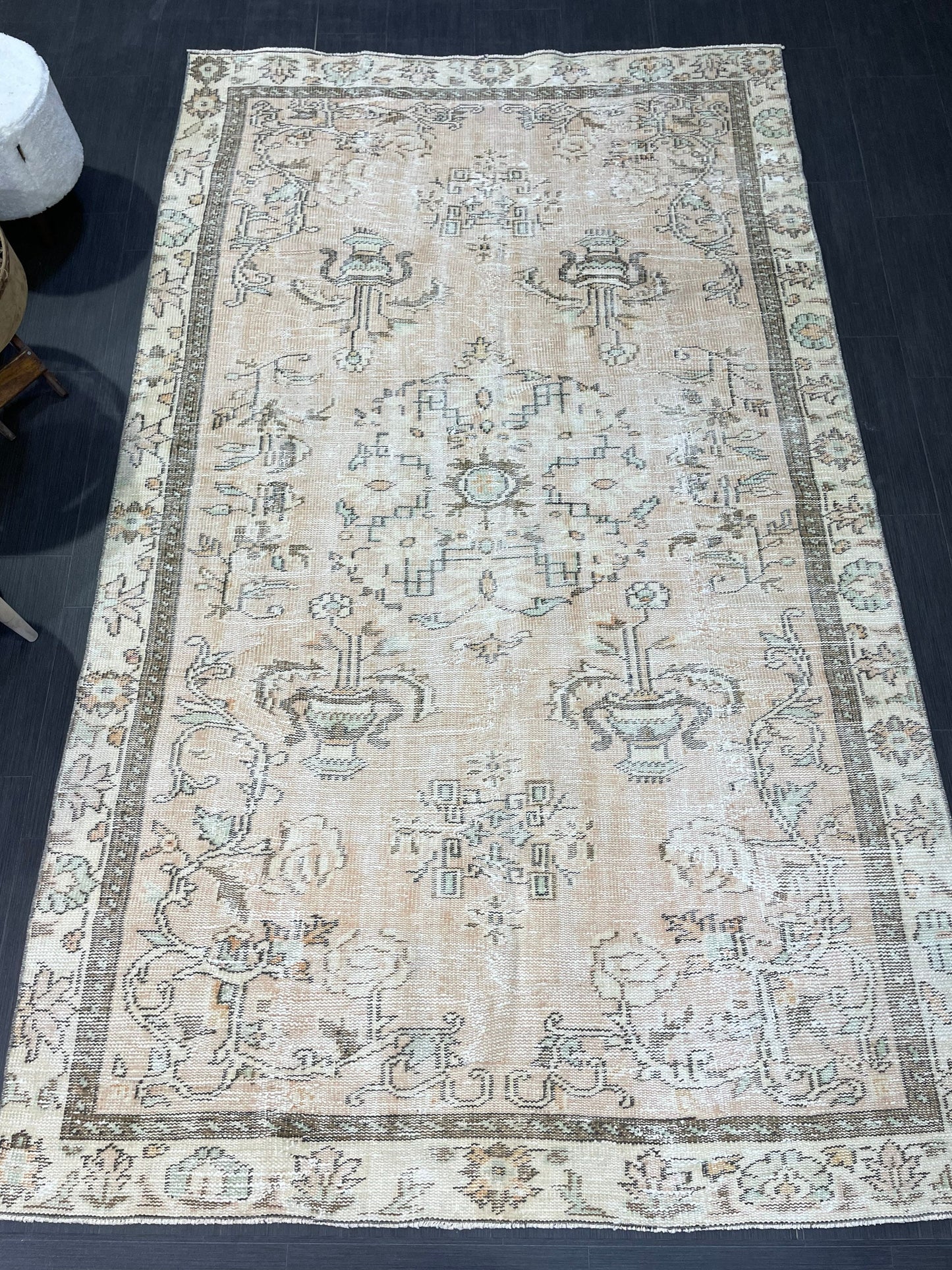 Turkish Rug, Distressed 6.6 x 9.4 Vintage Rug, Oushak Rug, Wool Oriental Rugs, Handmade Rug, Persian Rug, Vintage Turkish Rug, Farmhouse Rug