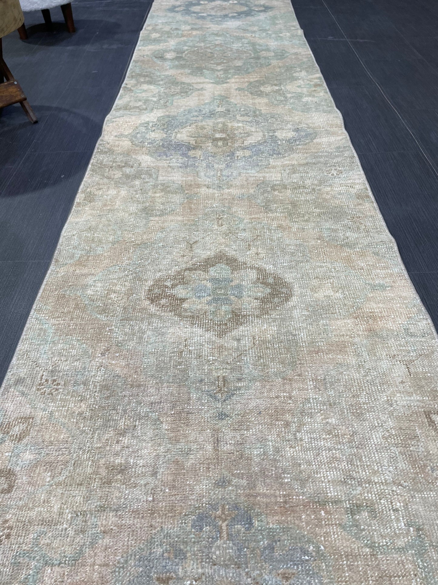 Muted Vintage Runner Rug, Handmade 2.6 x 12.8 Runner Rug, Turkish Runner Rug, Hallway Runner Rug, Persian Kitchen Runner Hand Knotted Runner