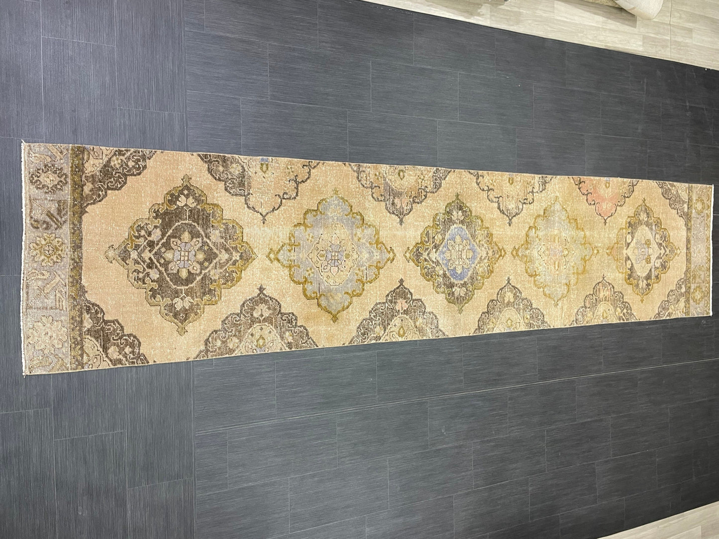 MUTED Hand Knotted Runner Entry Runner TURKISH Runner 2.8 x 12.8 Vintage Hallway Runner Rug Muted Runner Rug Kitchen Rug Runner