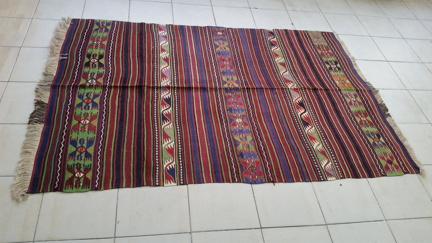Hand Made Oushak Rug KiLiM Rug Turkish Rug Vintage Rug Flatwoven with Embroidered