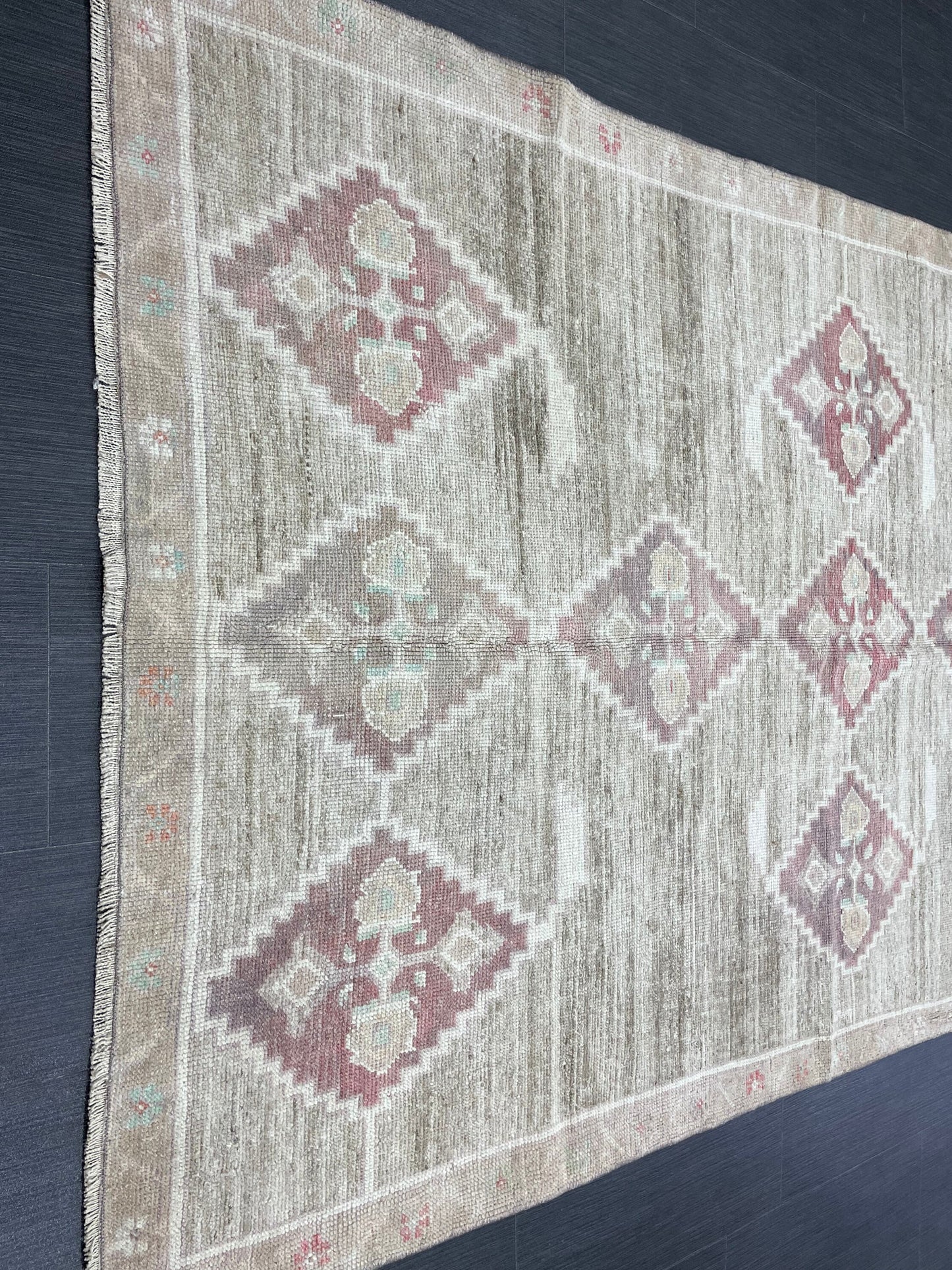 Hand Knotted Vintage Rug Muted Vintage 4.4 x 10.8 ft Rug Wool Oriental Rug Handmade Rug Vintage Oushak Turkish Rug Muted Persian Wool Rug