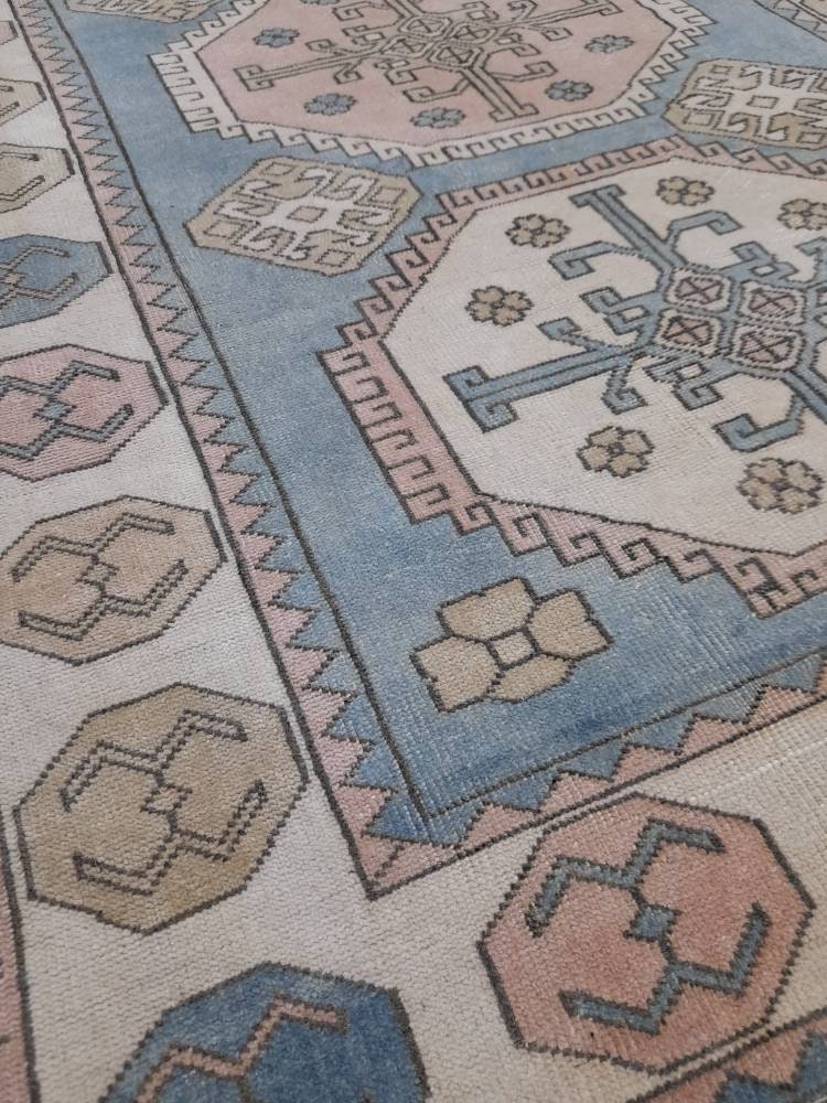 Distressed Wool Hand Made Rug Vintage Oushak Rug Blue 5x8 Oriental Rug, Rug Vintage Turkish Rug, Farmhouse Rug Vintage Rug Living room Rug