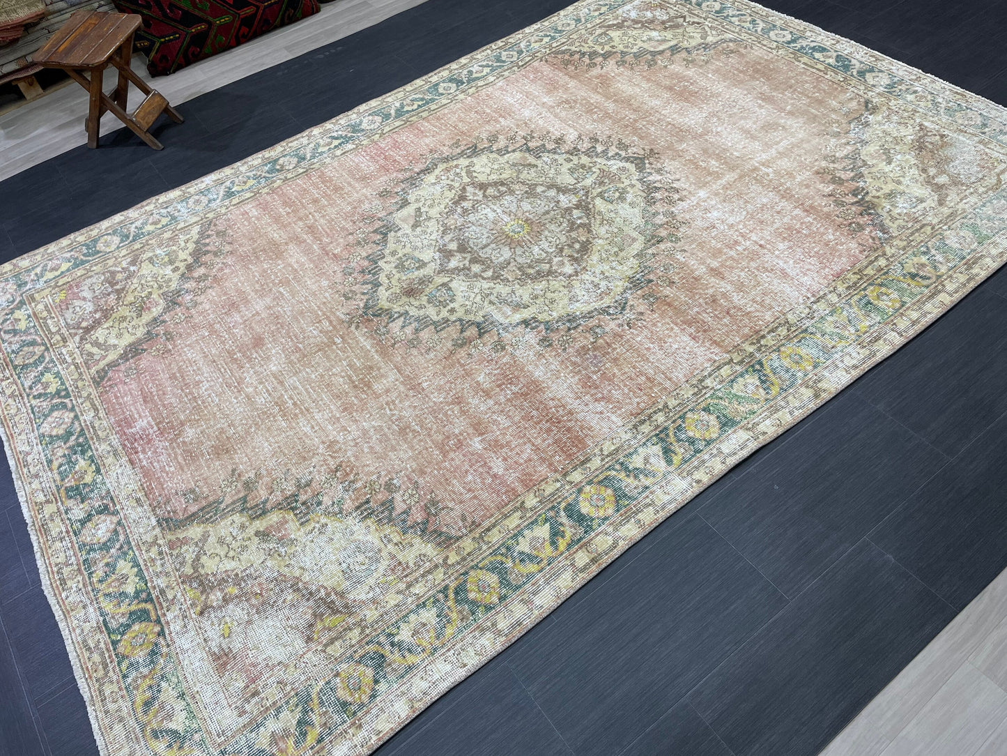 Vintage Rug TURKISH 6.2 x 9.5 Handmade Rug Vintage Persian Rug Oushak Rug Hand Knotted RugTurkish Oushak Rug Vintage Oushak Rug, Wool Rug