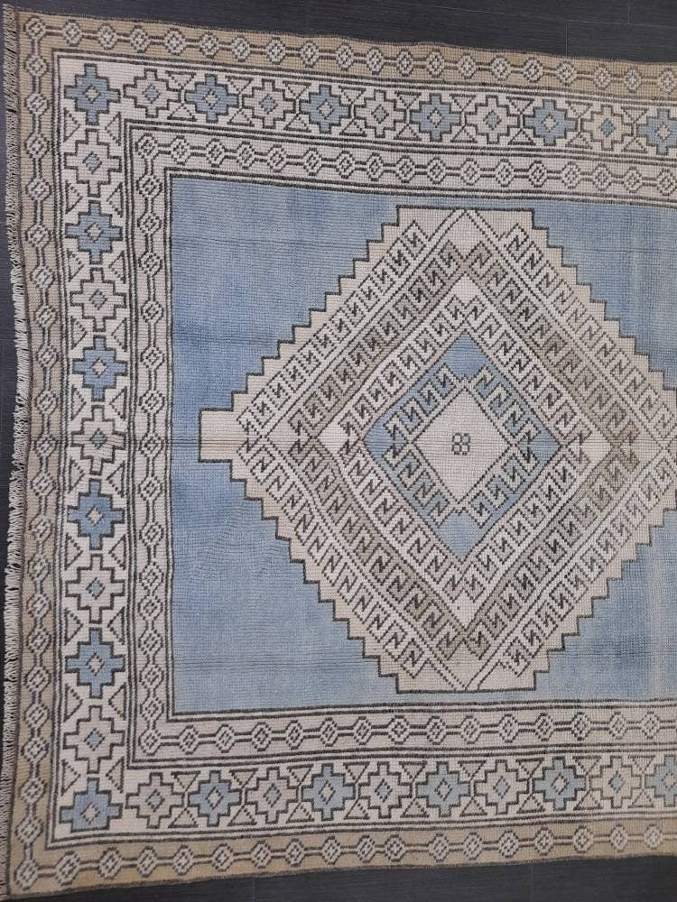 Quality Handmade Rug 4.8 x 8.4 Vintage Rug Oushak Rug Wool Boho Rug, Persian Rug Fun Turkish Rug LIGHT Blue Rug Ice Blue Oriental Wool rug