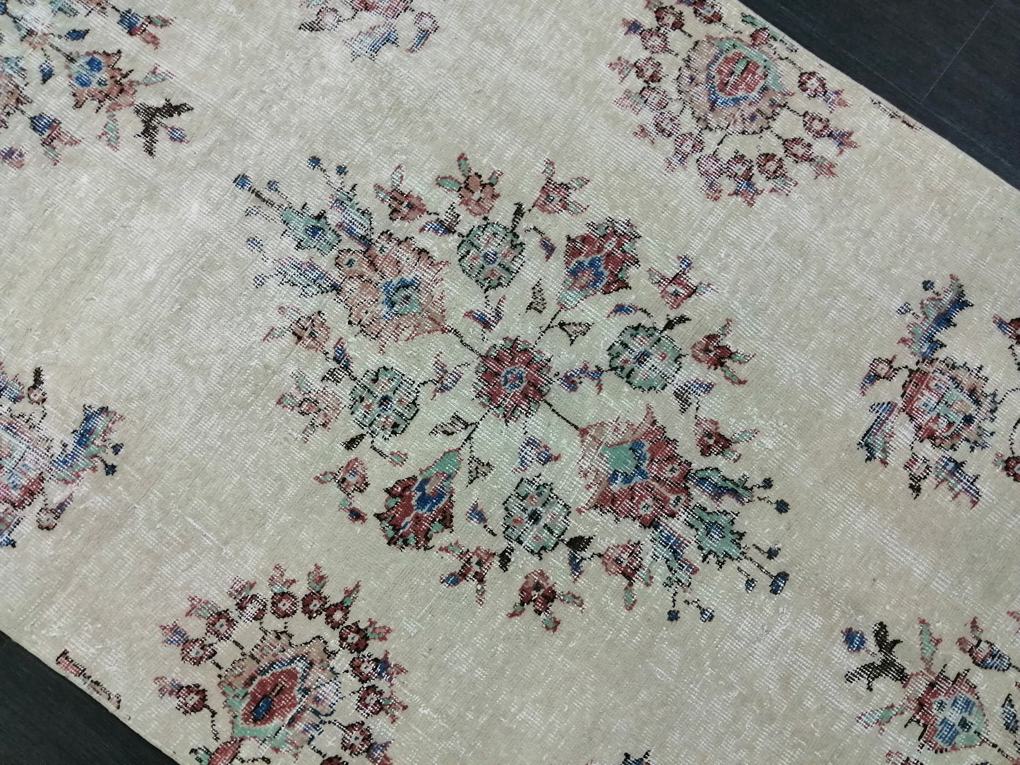 Distressed OUSHAK RUG 11.6 x 3.8 Muted Vintage Runner Rug Vintage Runner Rug Wool Oushak Rug Vintage Turkish Runner Rug