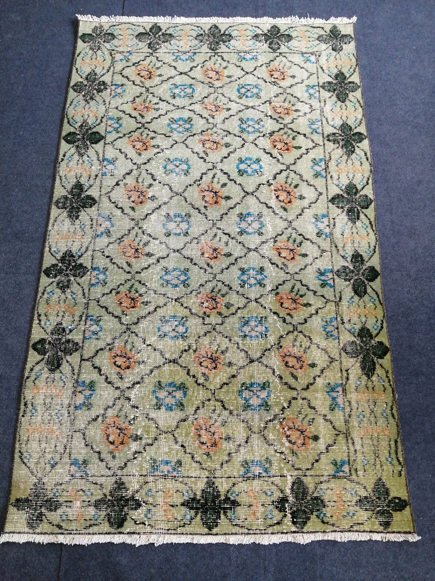 3.7 x 6.2 Green Vintage Rugs TURKISH HAND MADE Rugs Vintage Turkish Rugs Oushak Rug Wool Rug, Turkish Rug, Vintage Oushak Rug