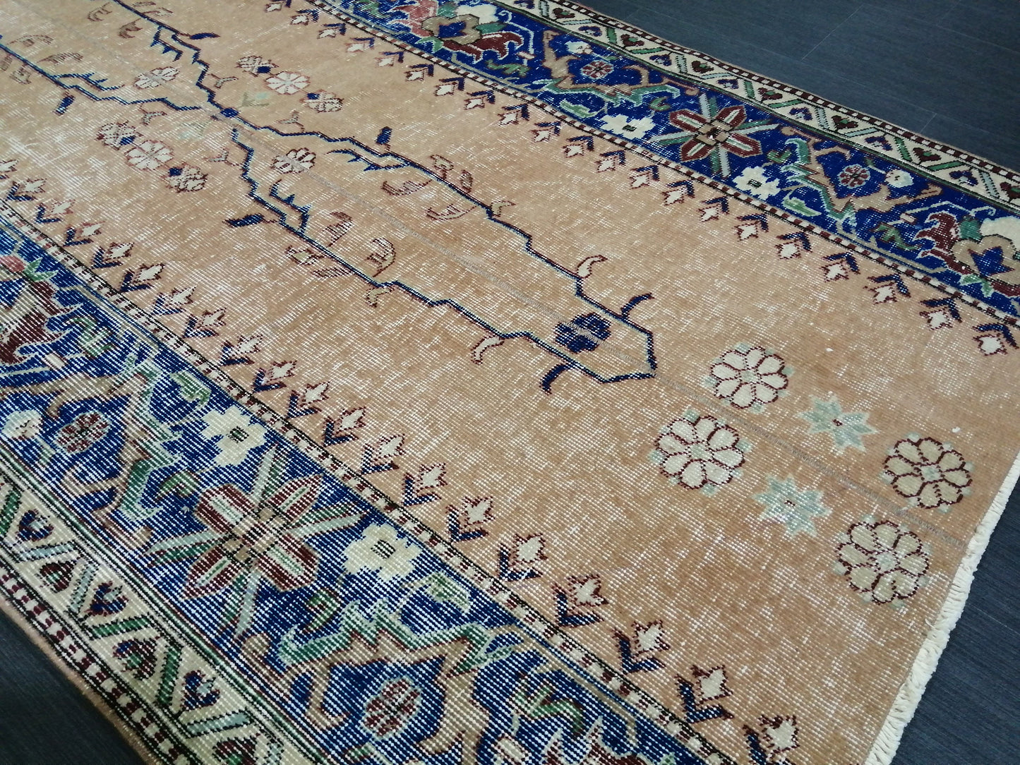 3.7 x 7.2 Blue Runner Rug, Hand Made Rug, Oushak Rug, Boho Rug, Rug Runner, Turkish Rug, Farmhouse Rug, Vintage Rug, Wool rug Oriental Rug