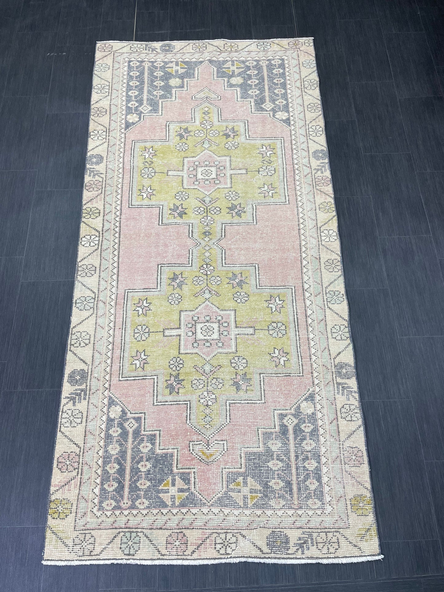 Vintage RUG 4 x 8.7 TURKISH Rug Oriental Rug Vintage Oushak Rug Vintage Persian Wool Rug Hand Made Rugs Vintage Turkish Rug Discounted Rugs