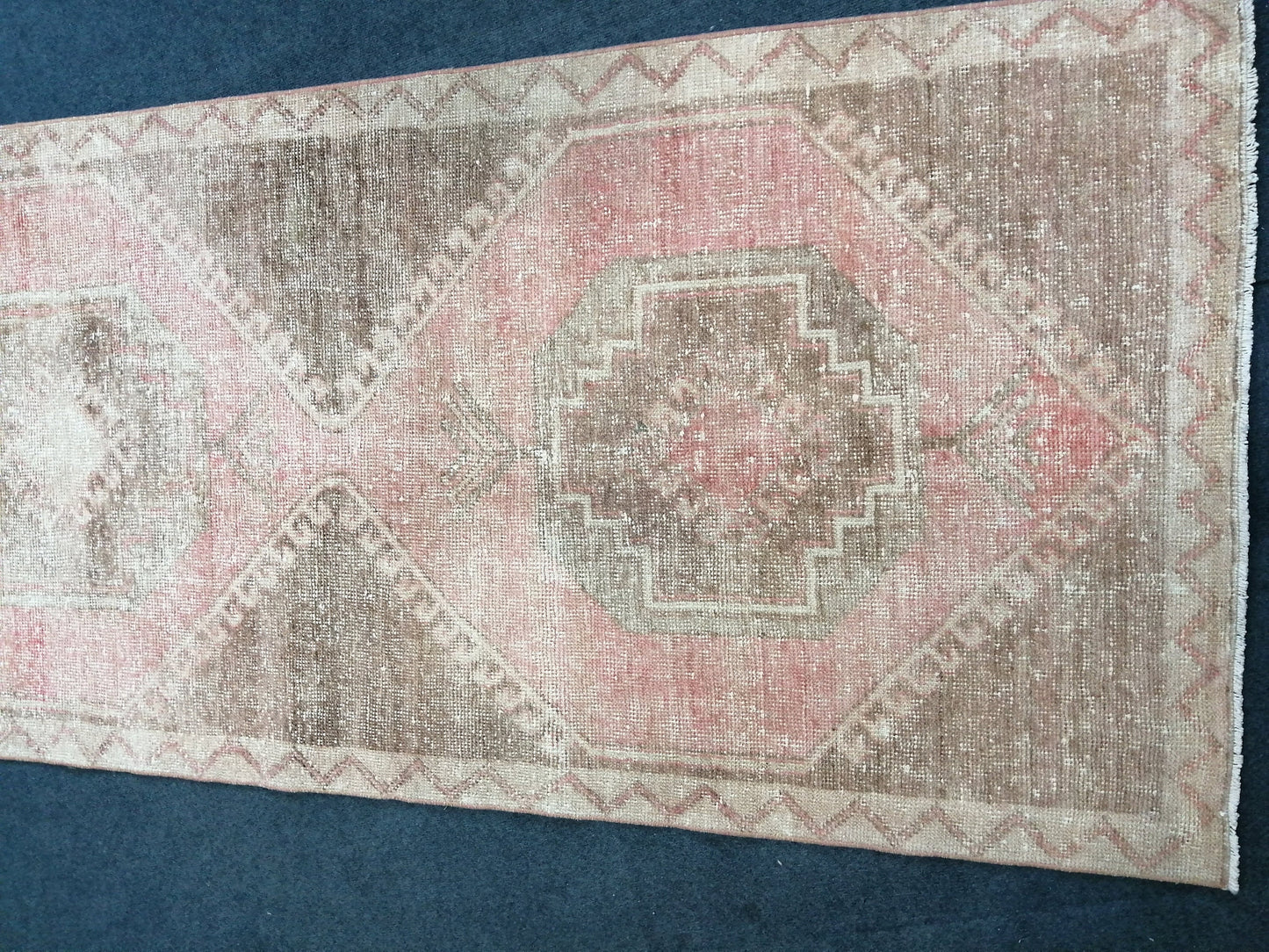 Muted Oushak Runner Rug 3.4 x 11 Turkish Runner Rug Vintage Runner Rug Neutral Hallway Runner Rug Kitchen Runner Rug Muted Wool Runner Rug