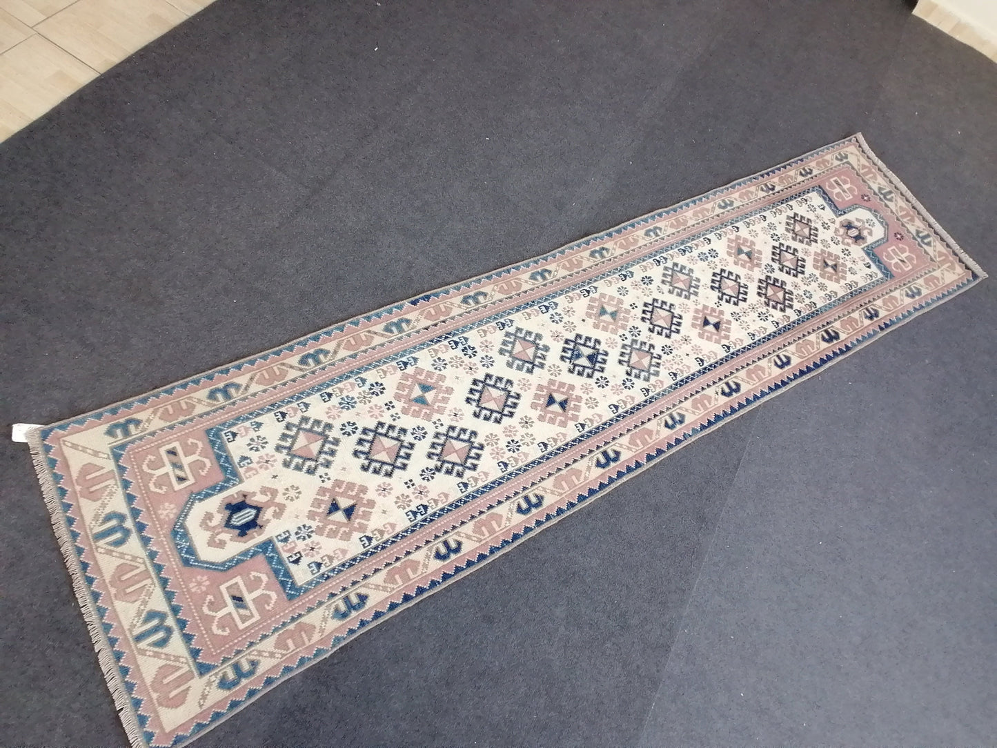 2.3 x 9 turkish runner rug - vintage runner rug, oushak handmade rug - kitchen rug