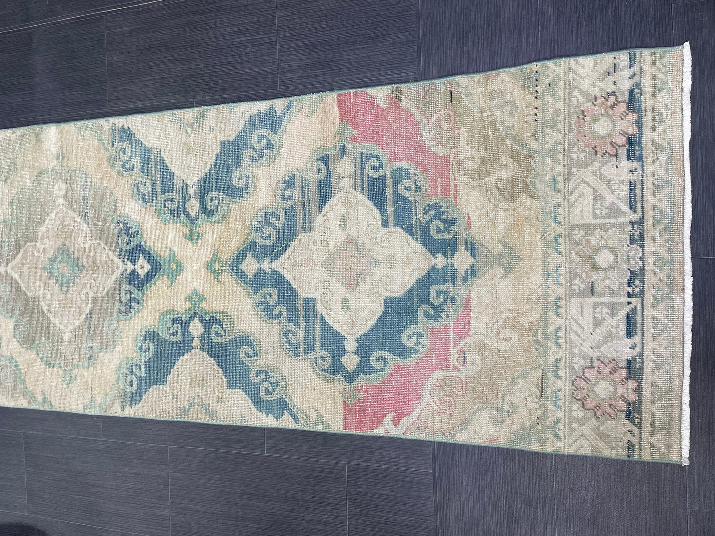 Muted Handmade Runner Rug, Turkish Runner 2.7 x 13 Rug, Vintage Runner Rug Hallway Runner Rug, Hand Knotted Runner Rug, Persian Runner