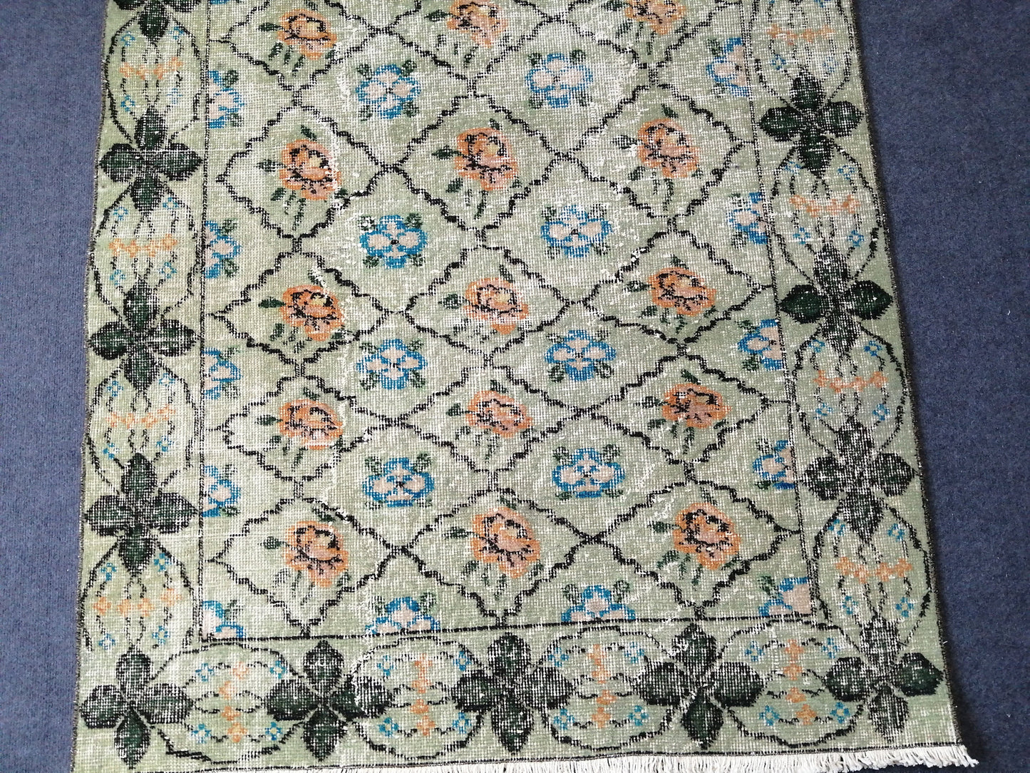 3.7 x 6.2 Green Vintage Rugs TURKISH HAND MADE Rugs Vintage Turkish Rugs Oushak Rug Wool Rug, Turkish Rug, Vintage Oushak Rug