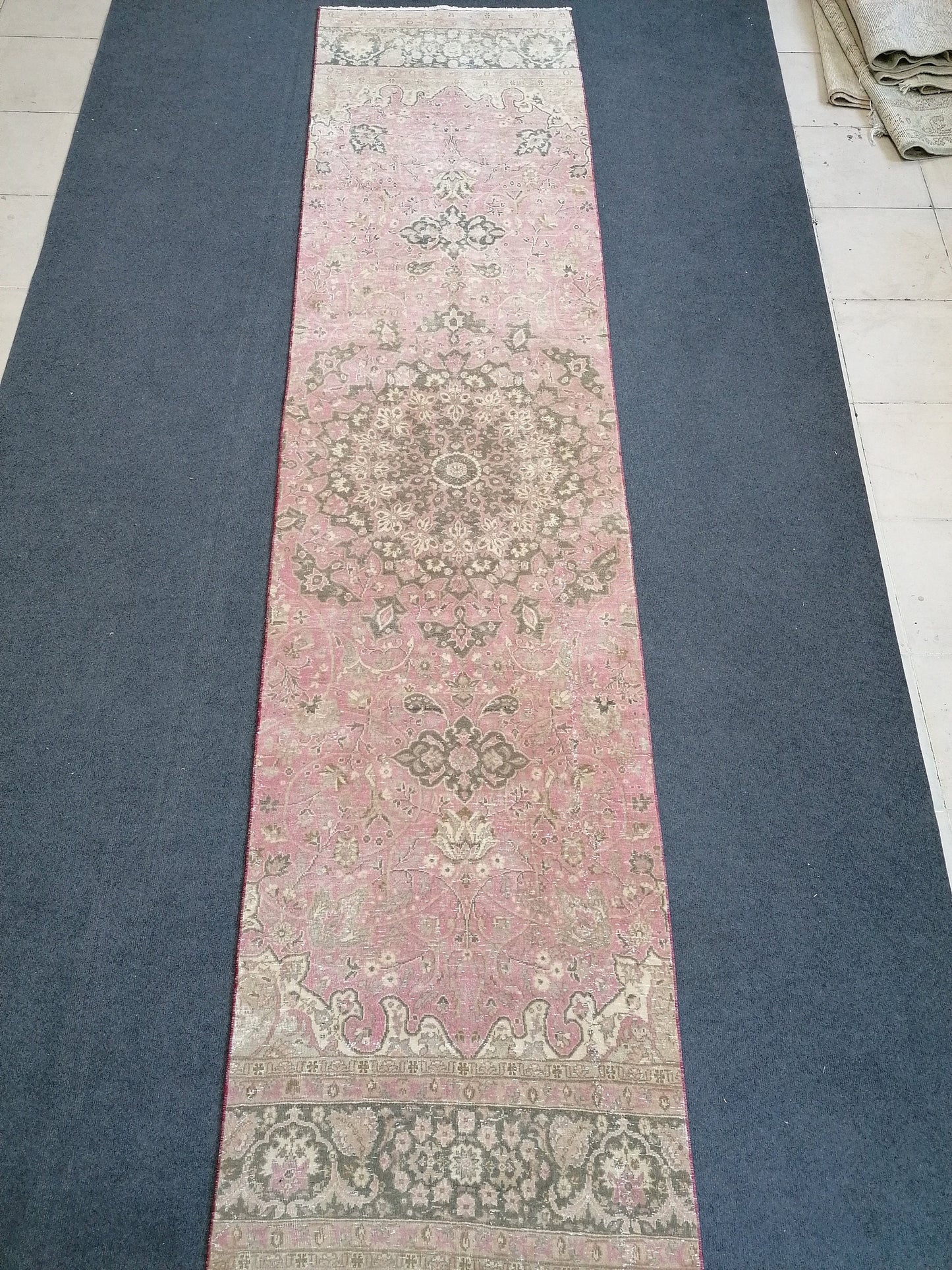 Turkish runner rug 10'7x2'7 pink runner rug, vintage oushak runner kitchen runner rug, hallway runner rug, vintage runner oushak runner rug
