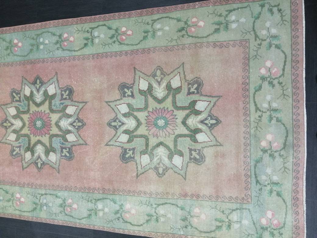 Wool Runner Rug Muted 4.5 x 10.6 Hand Made Runner Rug Turkish Runner Rug Vintage Runner Rug Hallway Runner Rug Wool Kitchen Runner Rug