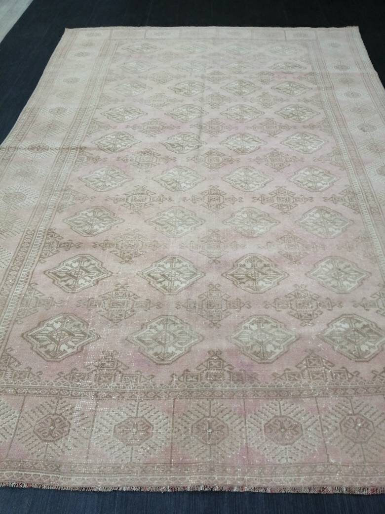 VINTAGE RUG 9 x 6.2 soft Pink Oushak Rug Vintage Light Pink Rug Hand Knotted Rug Wool Oushak Rug Hand Made Rugs Vintage Turkish Rug