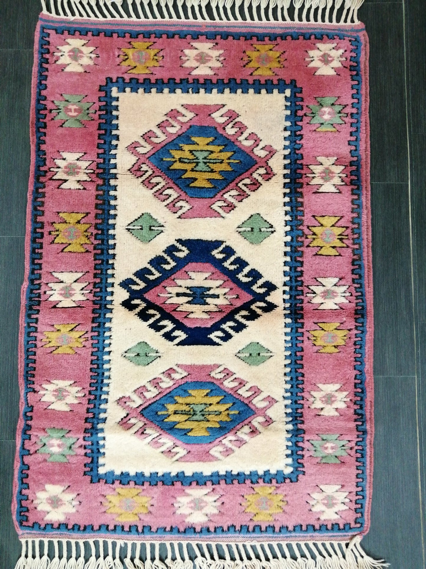 4.3X2.9 PINK AND NAVY Rug Hand Made Rug, High Pile Oushak Rug, 3x4 Boho Rug, Rug Runner, Plush Turkish Rug, Farmhouse Rug, Vintage Wool rug
