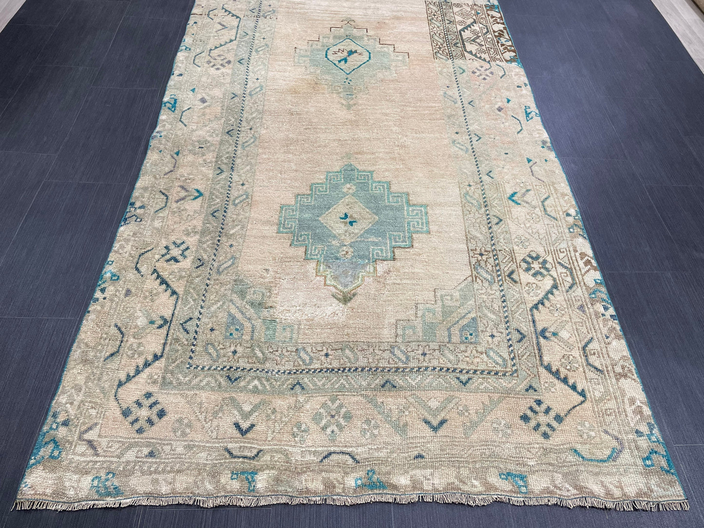 Muted Handmade Runner 4.5 x 11.6 Runner Turkish Runner Rug Faded Vintage Runner Rug Hallway Runner Neutral Kitchen Runner Rug Wool Runner