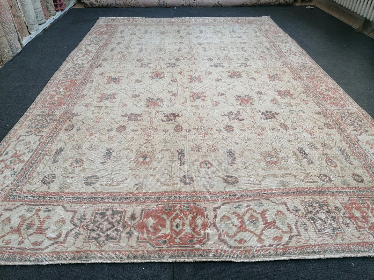 Vintage rug 6'10x10'4 large turkish rug, pastel vintage turkish rug, oushak hand made wool rug, large living room rug, bohemian rug